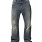 Blue Cotton Distressed Straight Denim Jeans