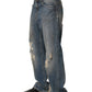Blue Cotton Distressed Straight Denim Jeans