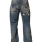 Blue Cotton Distressed Straight Denim Jeans