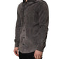 Gray Suede Long Sleeves Button Down Shirt