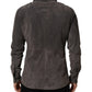 Gray Suede Long Sleeves Button Down Shirt