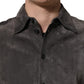 Gray Suede Long Sleeves Button Down Shirt