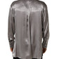 Metallic Grey Satin Silk Formal Dress Shirt