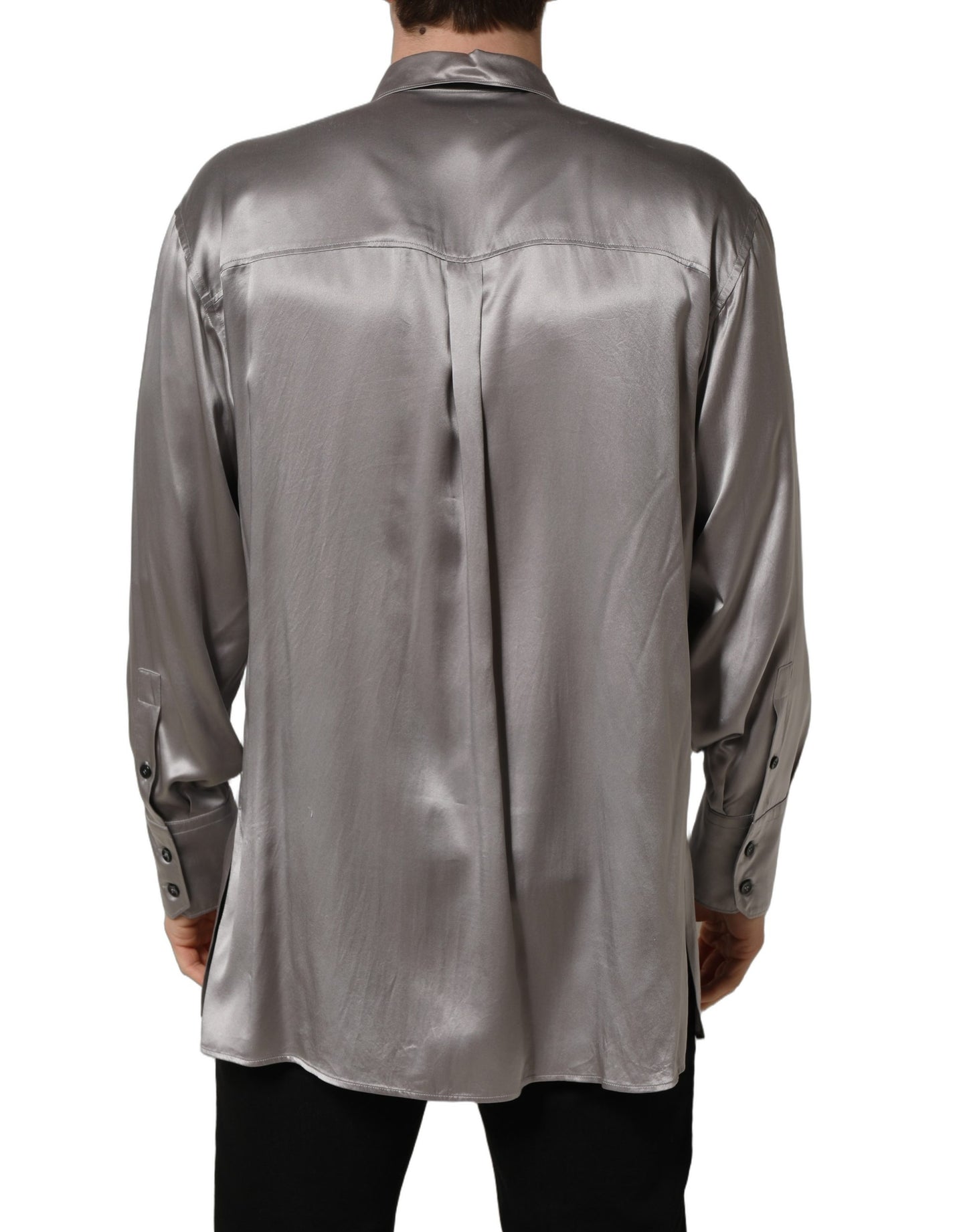 Metallic Grey Satin Silk Formal Dress Shirt