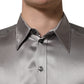 Metallic Grey Satin Silk Formal Dress Shirt