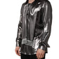 Silver Satin Silk Long Sleeves Men Dress Shirt