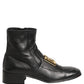 Black Leather DG Logo Plaque Shorts Ankle Boots Shoes