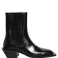 Black Leather Chelsea Mid Calf Boots Shoes