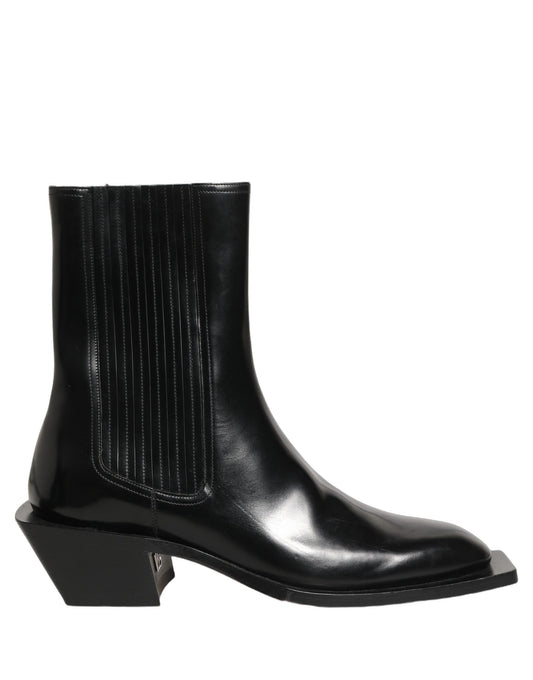Black Leather Chelsea Mid Calf Boots Shoes