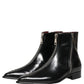 Black Leather Zipper Mid Calf Men Boots Shoes