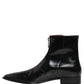 Black Leather Zipper Mid Calf Men Boots Shoes