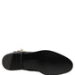 Black Leather Logo Buckle Mid Calf Boots Shoes