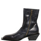 Black Leather Shiny Tex Mid Calf Boots Shoes