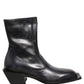 Black Leather Shiny Tex Mid Calf Boots Shoes