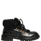 Black Trekking Fur Lace Leather Boots Shoes