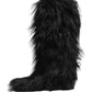 Black Faux Fur Mid Calf Winter Boots Shoes