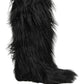 Black Faux Fur Mid Calf Winter Boots Shoes