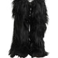 Black Faux Fur Mid Calf Winter Boots Shoes