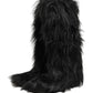 Black Faux Fur Mid Calf Winter Boots Shoes
