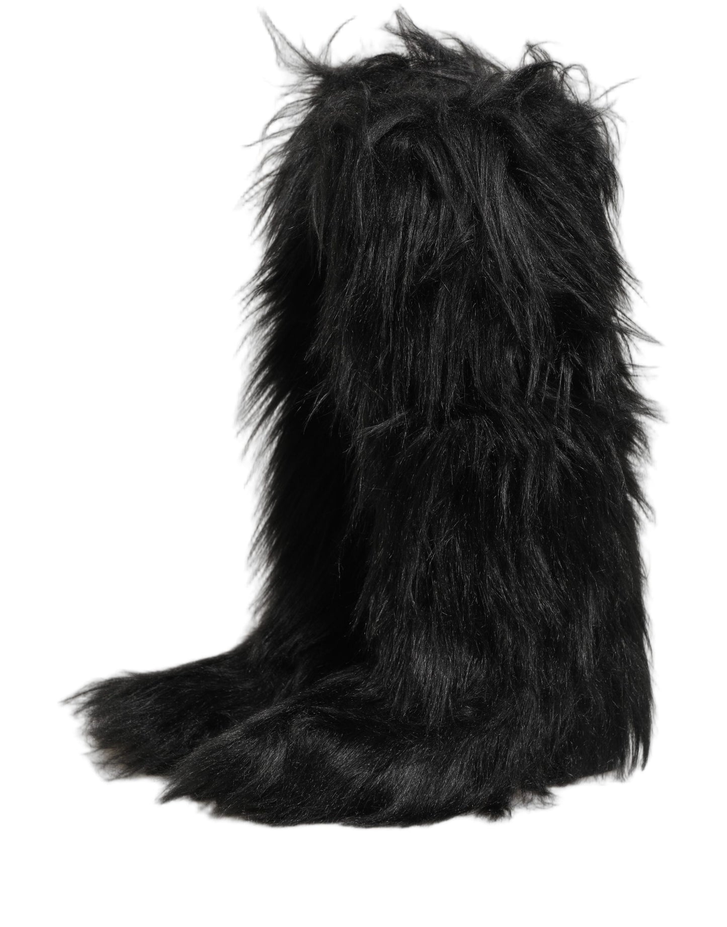 Black Faux Fur Mid Calf Winter Boots Shoes