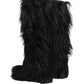 Black Faux Fur Mid Calf Winter Boots Shoes