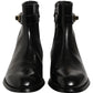 Black Leather Logo Buckle Mid Calf Boots Shoes