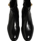 Black Leather Logo Buckle Mid Calf Boots Shoes