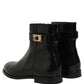 Black Leather Logo Buckle Mid Calf Boots Shoes
