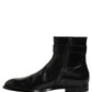Black Leather Logo Buckle Mid Calf Boots Shoes