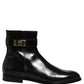 Black Leather Logo Buckle Mid Calf Boots Shoes