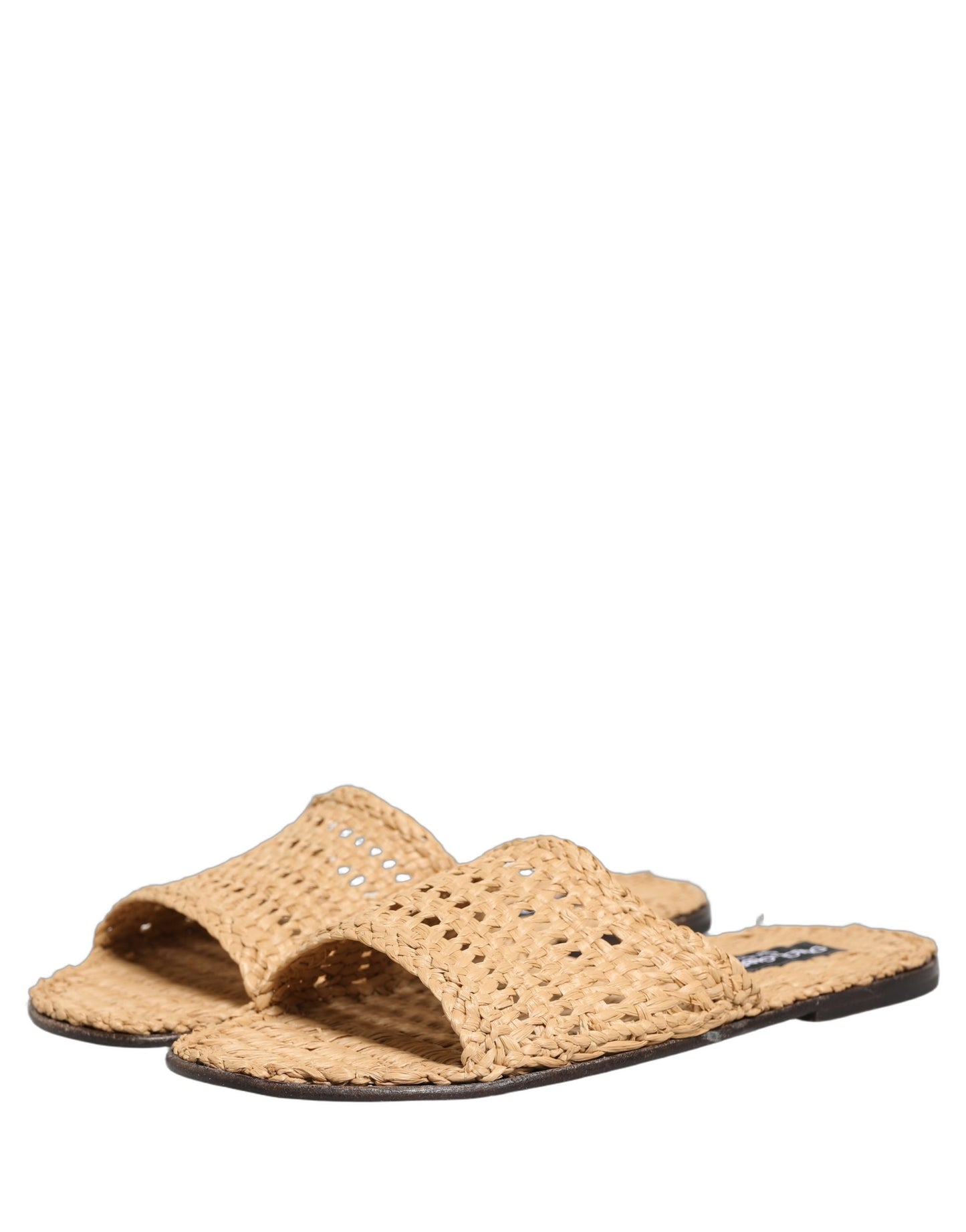 Beige Straw Raffia Slides Sandals Flats Shoes
