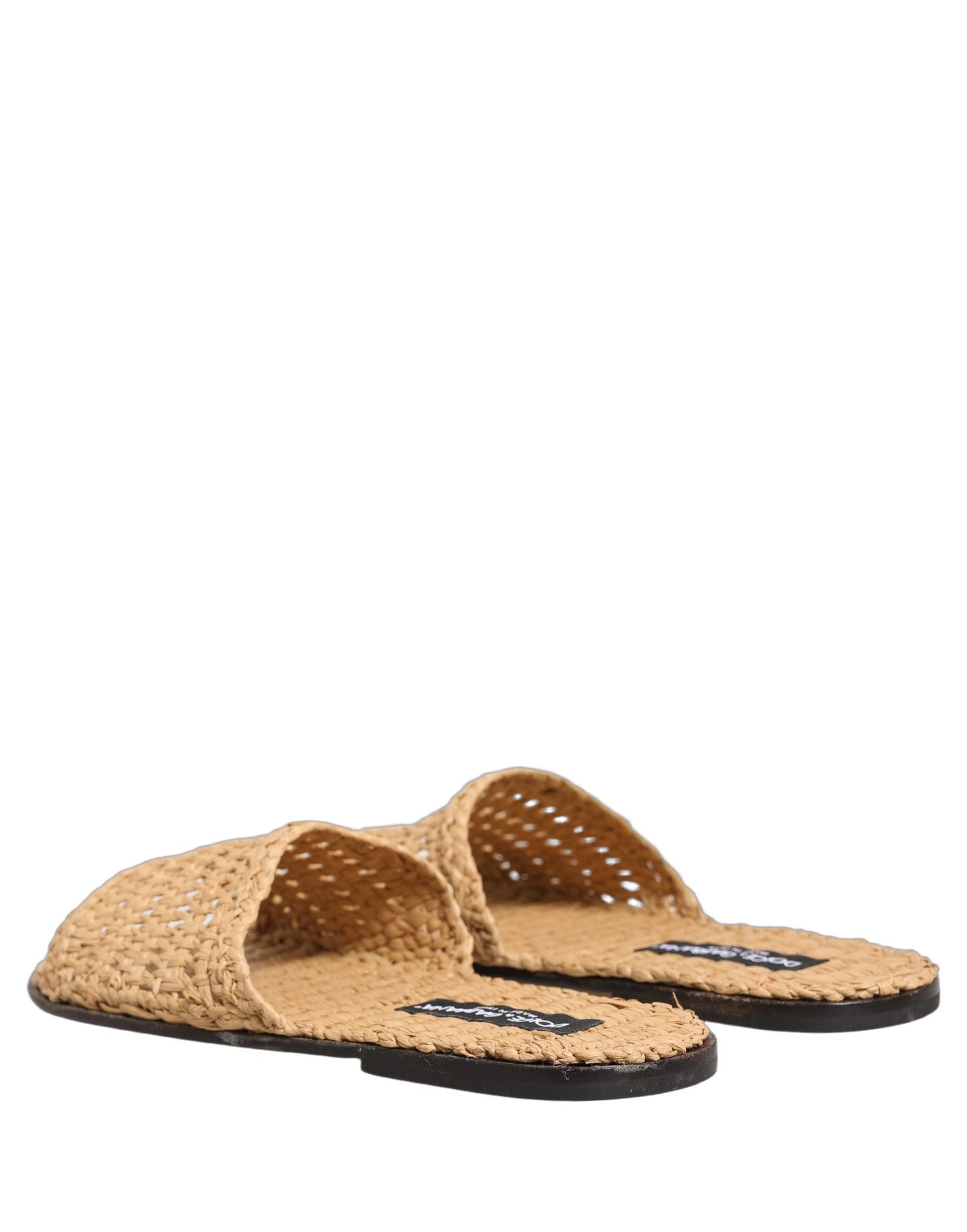 Beige Straw Raffia Slides Sandals Flats Shoes