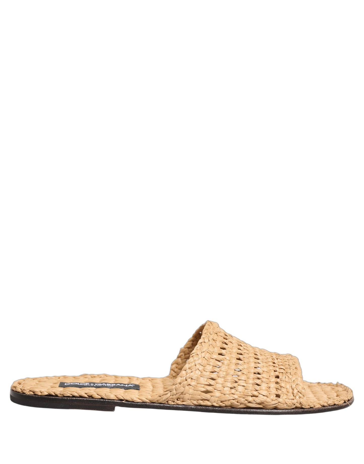 Beige Straw Raffia Slides Sandals Flats Shoes