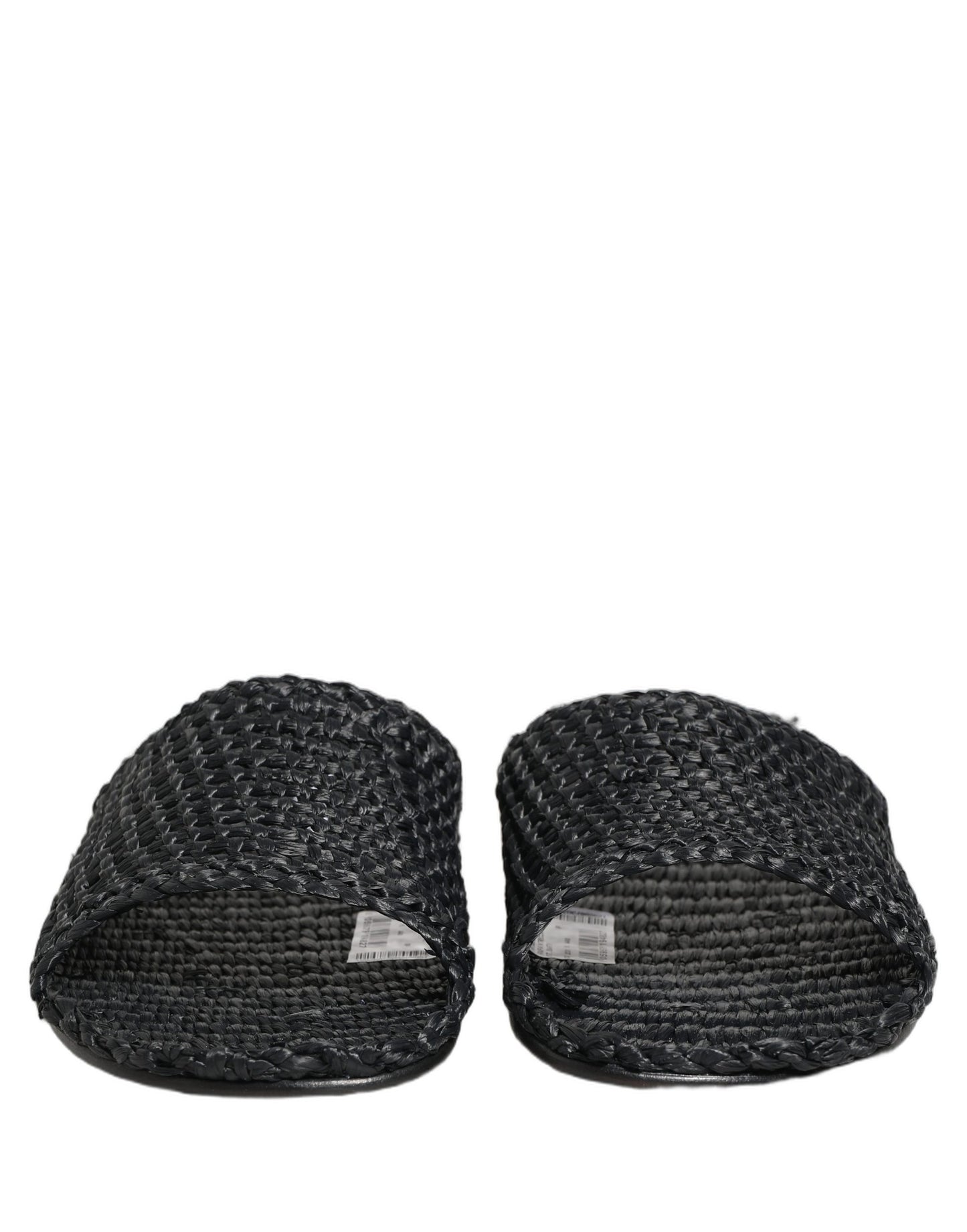 Black Straw Raffia Slides Sandals Flats Shoes