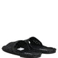 Black Straw Raffia Slides Sandals Flats Shoes
