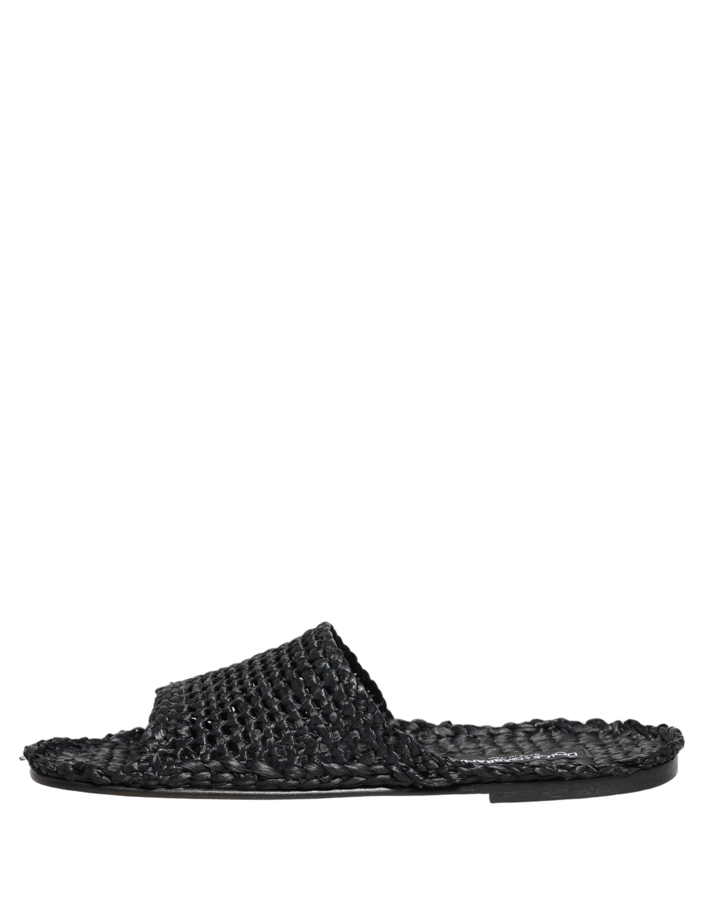 Black Straw Raffia Slides Sandals Flats Shoes