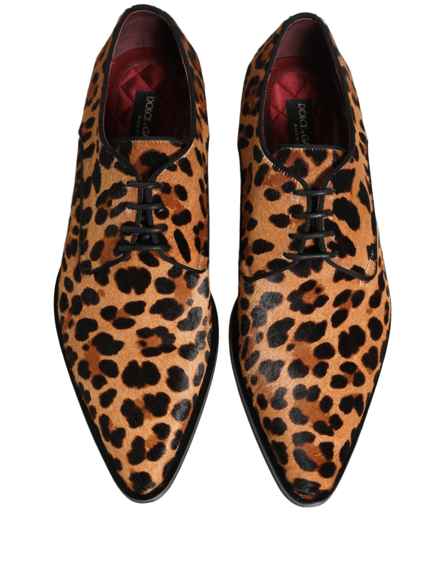 Brown Black Leopard Pony Hair Derby Shoes