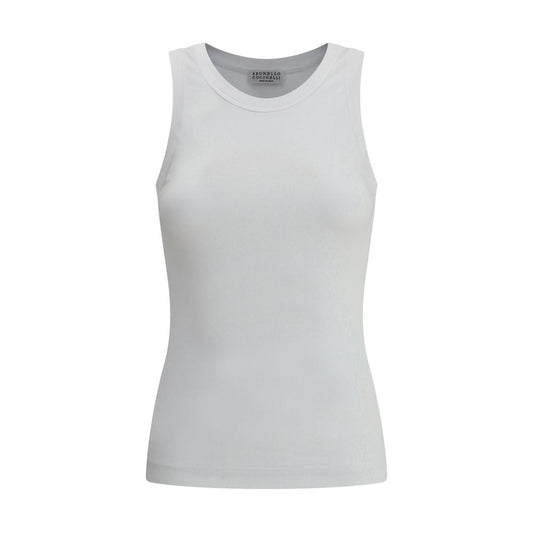 White Cotton Sleeveles T-Shirt