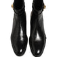 Black Leather Logo Buckle Mid Calf Boots Shoes