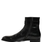 Black Leather Logo Buckle Mid Calf Boots Shoes
