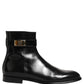 Black Leather Logo Buckle Mid Calf Boots Shoes