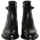 Black Leather Logo Buckle Mid Calf Boots Shoes