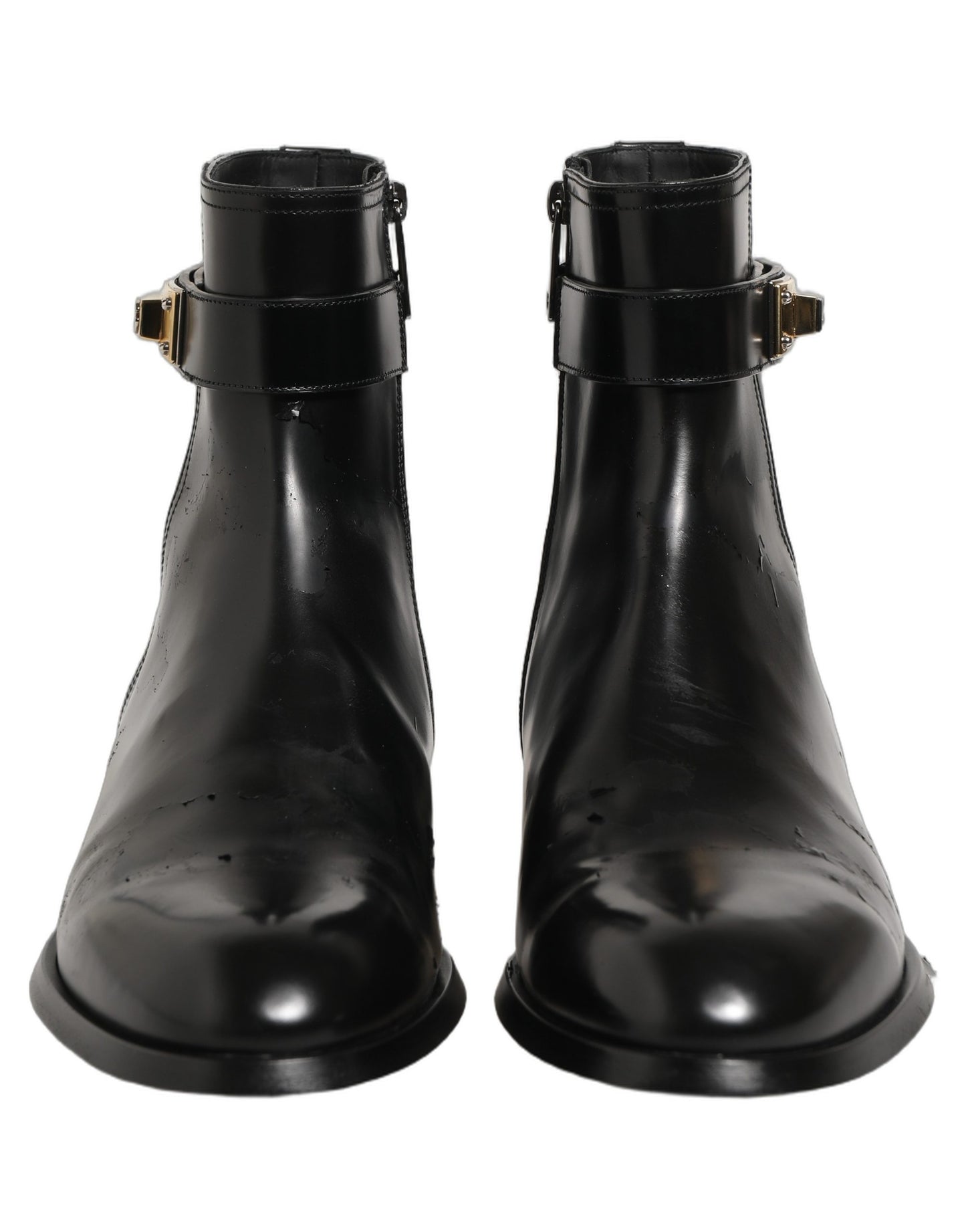 Black Leather Logo Buckle Mid Calf Boots Shoes