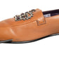 Brown Leather Crown Embellished Loafers Shoes
