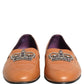 Brown Leather Crown Embellished Loafers Shoes