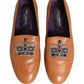 Brown Leather Crown Embellished Loafers Shoes