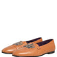 Brown Leather Crown Embellished Loafers Shoes