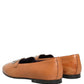 Brown Leather Crown Embellished Loafers Shoes