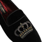 Black Crown Embellished Dress Loafers Shoes
