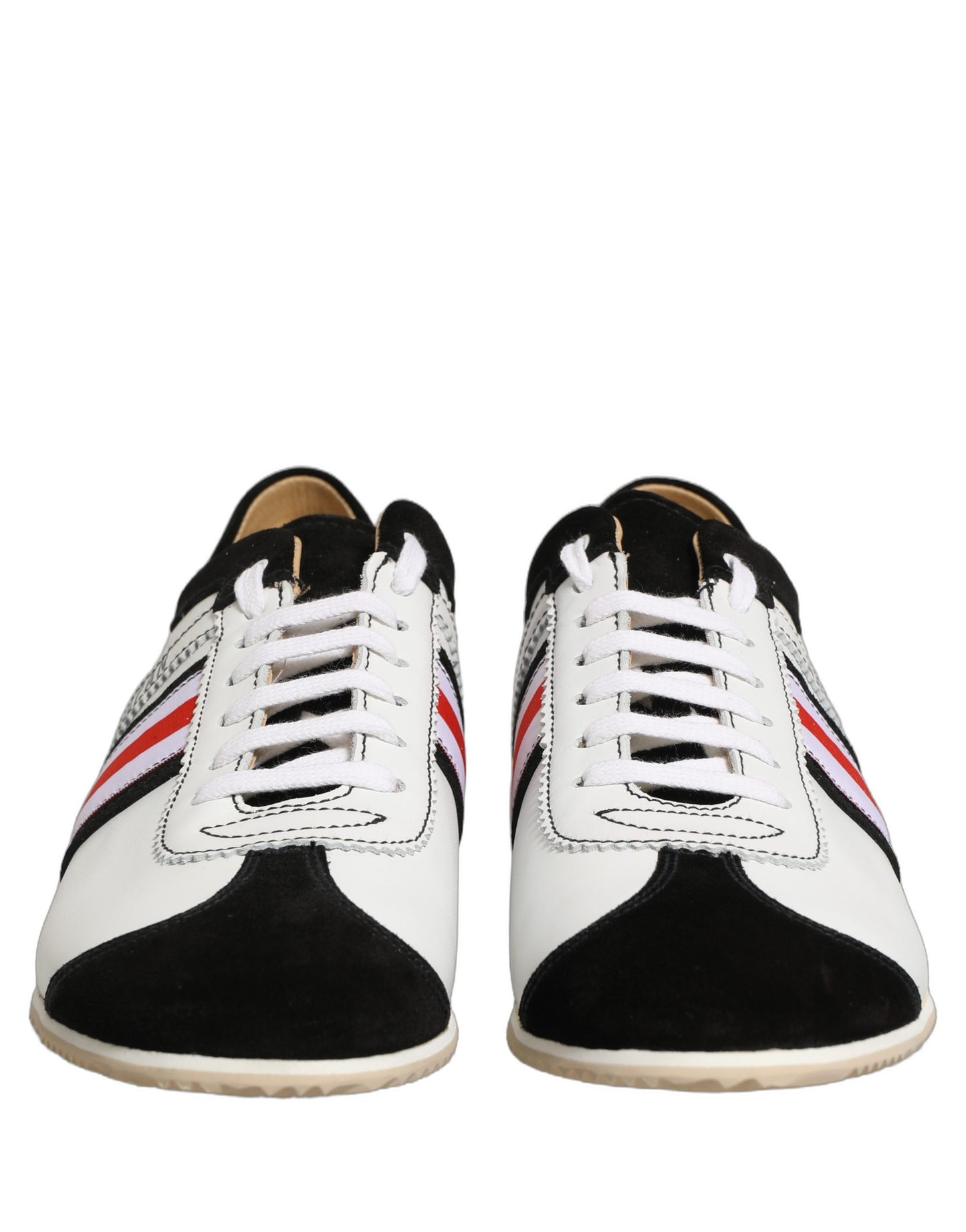 Black White Leather Suede Low Top Sneakers Shoes